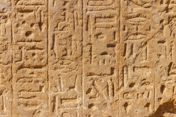 Ancient egyptian hieroglyphs on the wall in Karnak Temple Complex in Luxor, Egypt