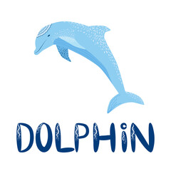 Cute colorful childish cartoon black outline dolfin isolated on a white background. Underwater creature