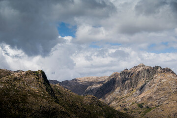 Clouds over wide mountain landscape