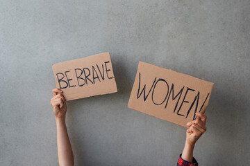 Woman activist hands with poster