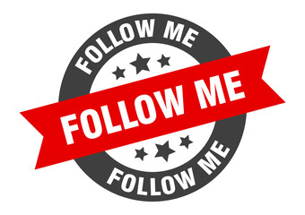 follow me sign. round ribbon sticker. isolated tag