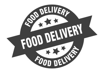 food delivery sign. round ribbon sticker. isolated tag