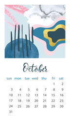 Calendar 2021 October. Abstract modern design. Editable template. Wall calendar planner template.Vector illustration