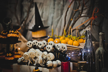 Candy bar with sweets for the celebration of Halloween