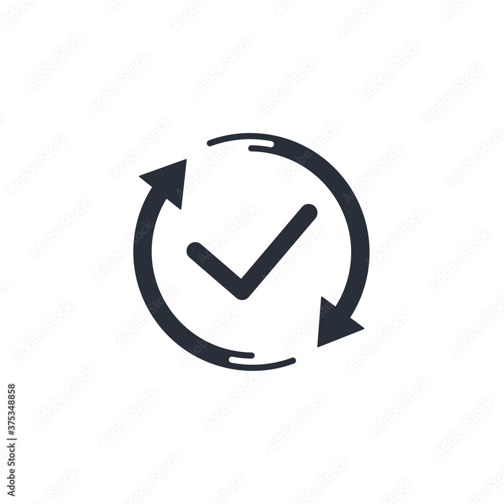 Poster check mark and rotation arrows. vector icon isolated on white background.