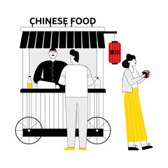 Take away food. Chinese cafe. Flat vector illustration