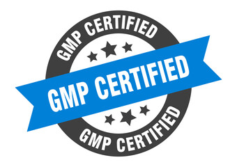 gmp certified sign. round ribbon sticker. isolated tag