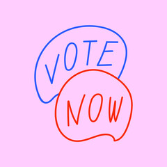 Vote now. Hand drawn illustration on pink background.