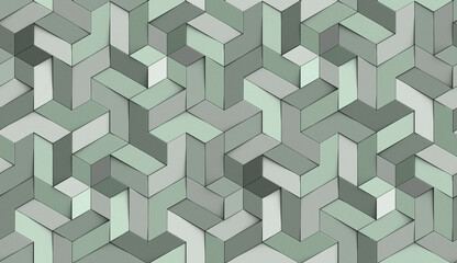 3D Wallpaper origami mosaic of colored particles green tone. High quality seamless realistic texture.