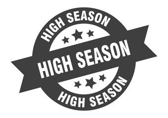 high season sign. round ribbon sticker. isolated tag