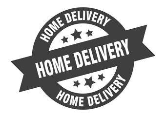 home delivery sign. round ribbon sticker. isolated tag