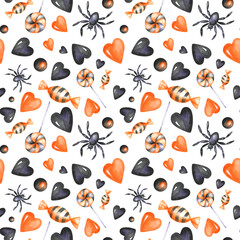 Watercolor seamless halloween pattern on white background