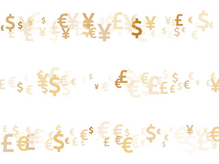 Euro dollar pound yen gold symbols flying currency vector design. Deposit pattern. Currency tokens 