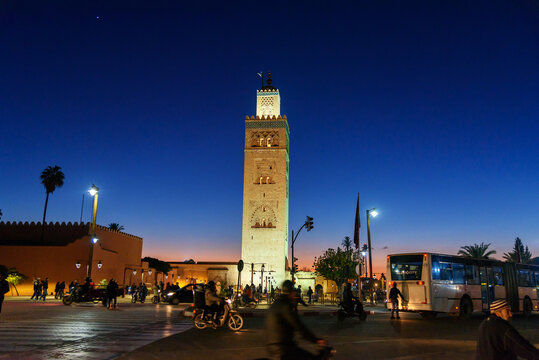 Koutoubia Mosque in Marrakech at night. Morocco