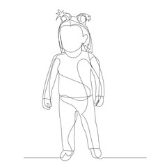 one line drawing child little girl