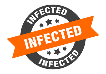infected sign. round ribbon sticker. isolated tag