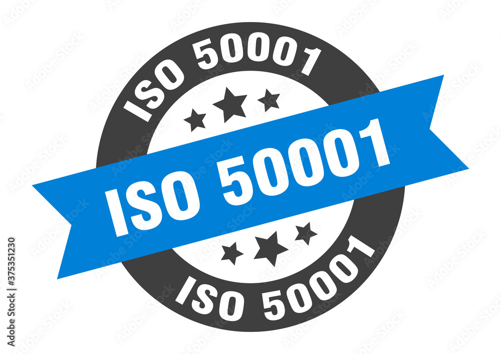 Wall mural iso 50001 sign. round ribbon sticker. isolated tag