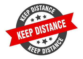 keep distance sign. round ribbon sticker. isolated tag