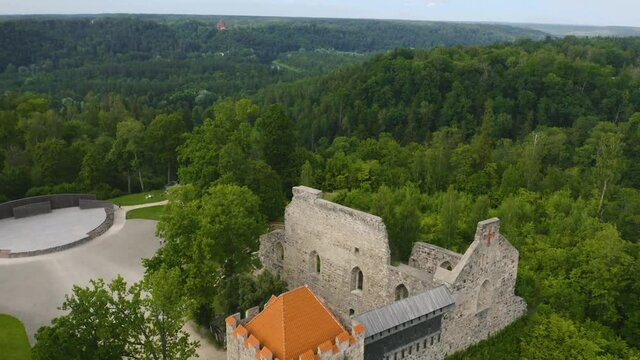 Beautiful medieval red Sangaste Castle (German: Schloss Sagnitz) and it's surroundings in country of Estonia.