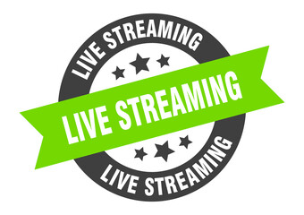 live streaming sign. round ribbon sticker. isolated tag