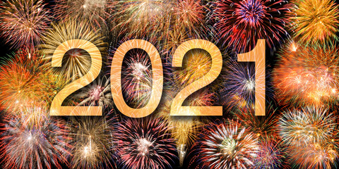 firework on sky with year date 2021