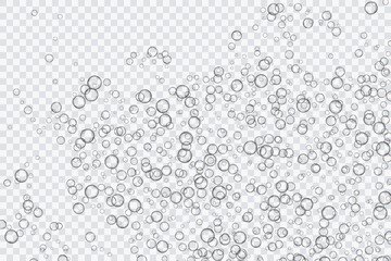 Air bubbles, oxygen, champagne crystal clear, isolated on a transparent background of modern design. Vector illustration of EPS 10.