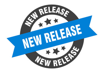 new release sign. round ribbon sticker. isolated tag