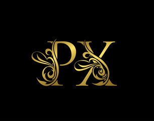 Golden P, X and PX Luxury Letter Logo Icon. Graceful royal style. Luxury alphabet arts logo.