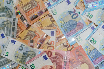 euro bills background different european money for wallpaper