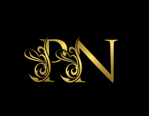Golden P, N and PN Luxury Letter Logo Icon. Graceful royal style. Luxury alphabet arts logo.