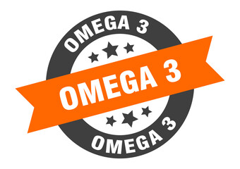 omega 3 sign. round ribbon sticker. isolated tag