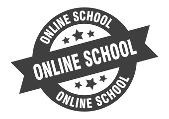 online school sign. round ribbon sticker. isolated tag