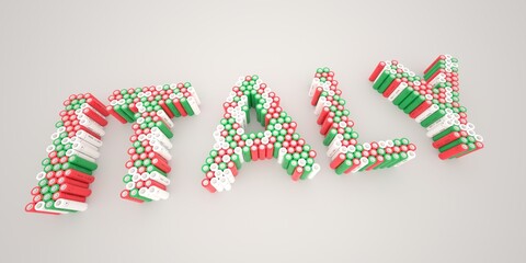 ITALY word made with batteries, wide shot. Modern electrical technologies conceptual 3d rendering
