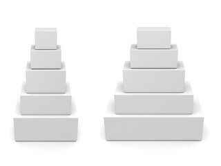 3D Pyramid of boxes on white background