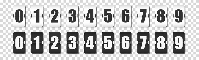 Countdown numbers flip counter, retro style flip clock or scoreboard mechanical numbers 0 to 9 set