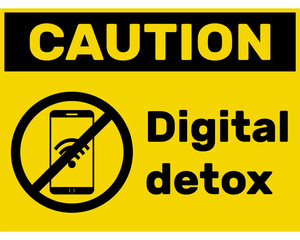 Digital Detoxing Yellow Caution Sign Sticker for People to Enjoy Time Away From Technology