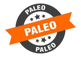 paleo sign. round ribbon sticker. isolated tag