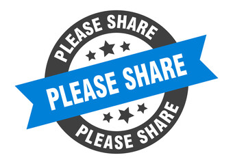 please share sign. round ribbon sticker. isolated tag