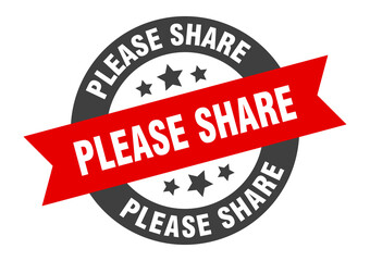 please share sign. round ribbon sticker. isolated tag