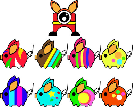 Cute pig vector illustration design with different motifs