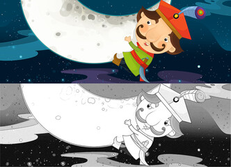 Fototapeta premium cartoon scene prince knight in night outside illustration