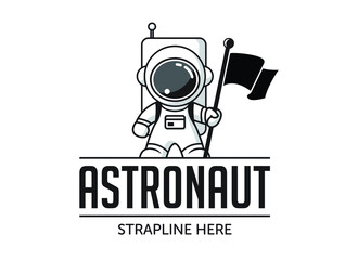 Astronaut standing with a flag. Vector logo/illustration