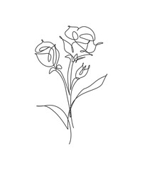 Single continuous line drawing minimalist beauty fresh rose flower. Floral concept for posters, wall art, tote bag, mobile case, t-shirt print. Trendy one line draw design vector graphic illustration