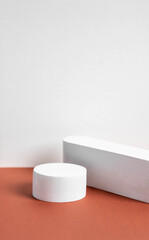 concrete podium on earthy tone background. Pedestal, place for product