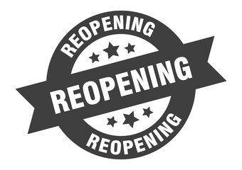 reopening sign. round ribbon sticker. isolated tag