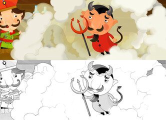 cartoon sketch scene prince in room talking with devil