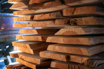 Stack of cut wooden boards