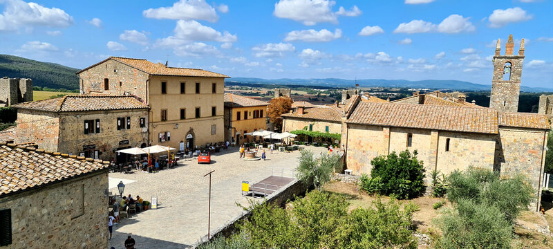 The main Monteriggioni's square, a small medieval fort in tuscany
