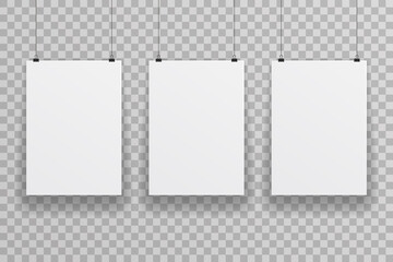 Three blank white paper sheet on transparent background vector illustration