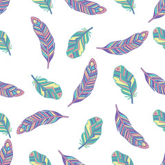 Seamless pattern feather abstract isolated decoration. Boho rustic style.